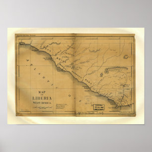 Liberia, Väster 1830's Antique Karta Poster