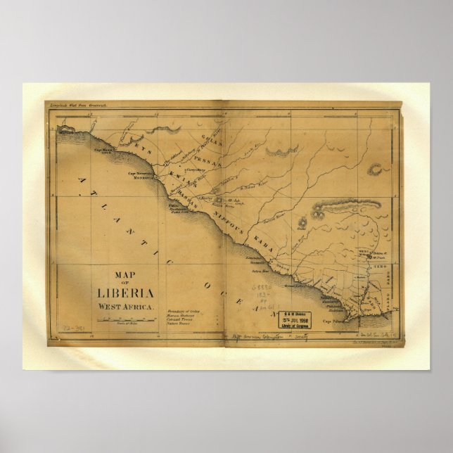 Liberia, Väster 1830's Antique Karta Poster (Framsidan)