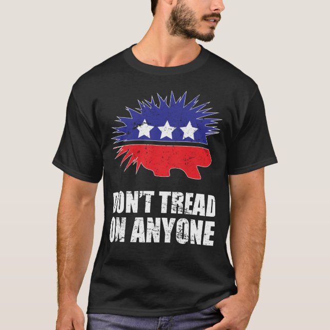 Libertarian Porcupine Logo Don't Tread on Anyone T Shirt (Framsida)