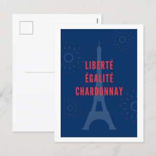Liberté Égalité Chardonnay Funny Eiffel Torn Vin Helg Vykort