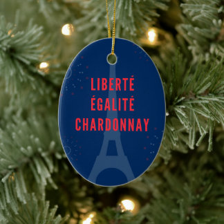 Liberté Égalité Chardonnay Funny Eiffel Torn Vin Julgransprydnad Keramik