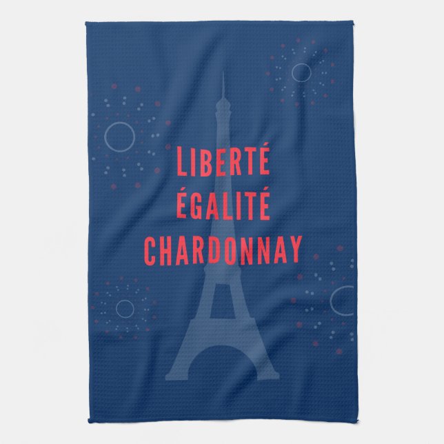 Liberté Égalité Chardonnay Funny Eiffel Torn Vin Kökshandduk (Vertikal)