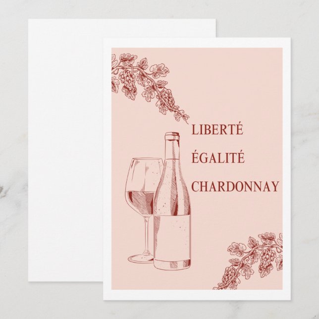 Liberté Égalité Chardonnay Funny Vin Illustration Inbjudningar (Fram/baksida)