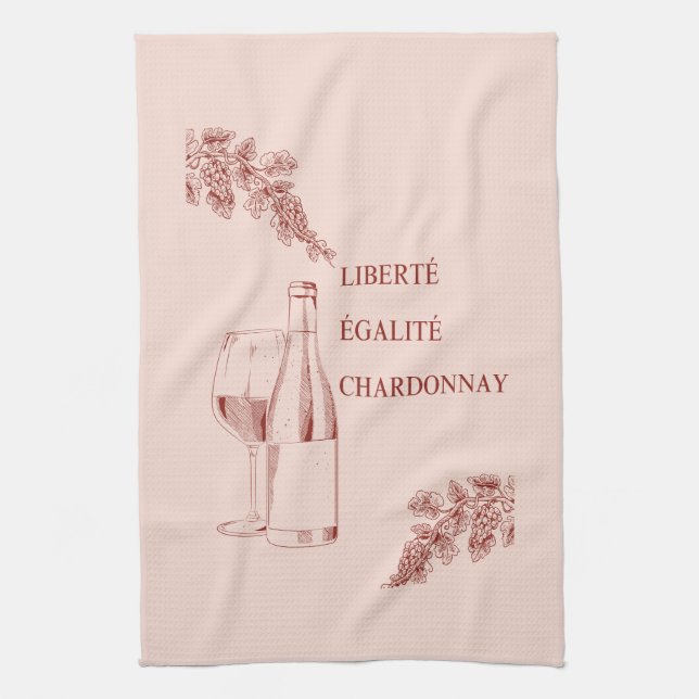 Liberté Égalité Chardonnay Funny Vin Illustration Kökshandduk (Vertikal)