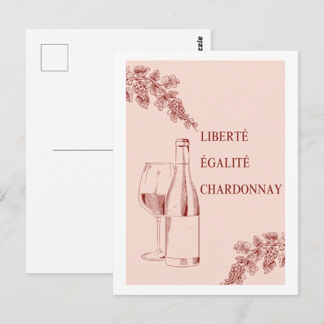 Liberté Égalité Chardonnay Funny Vin Illustration Vykort (Fram/baksida)
