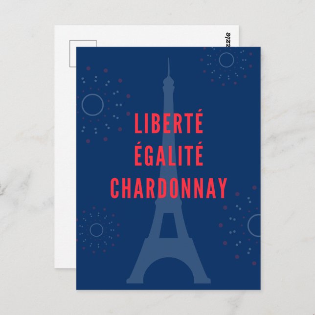Liberté Égalité Chardonnay Rolig Eiffeltornets Vin Vykort (Fram/baksida)