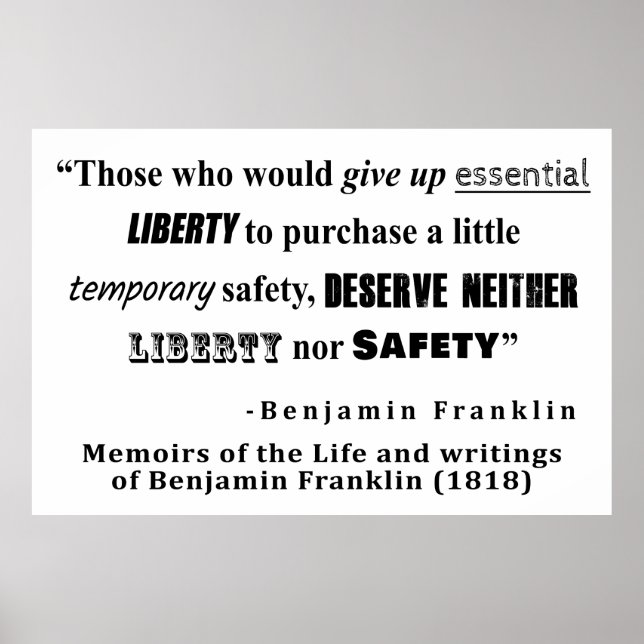 Liberty and Security Benjamin Franklin Quote Poster (Framsidan)