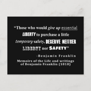 Liberty and Security Benjamin Franklin Quote White Vykort