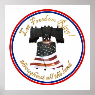 Liberty Bell w/American Flagga - Let Freedom Ring Poster