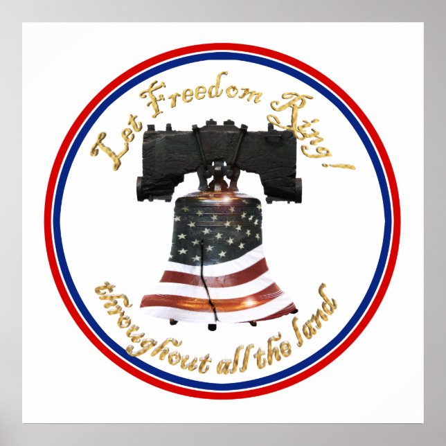 Liberty Bell w/American Flagga - Let Freedom Ring Poster (Framsidan)