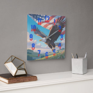 Liberty Eagle & Flag Fyrväggsklocka (1776–2026) Fyrkantig Klocka