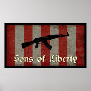 Liberty Flagga sons med AK 47 Poster