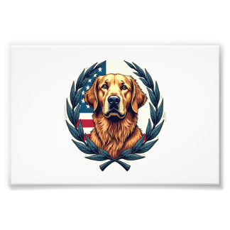 Liberty Golden Retriever Vintage Patriotisk T-Shir Fototryck
