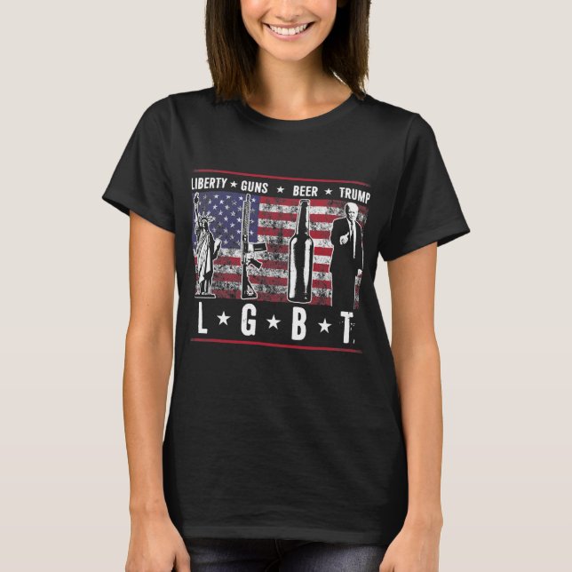 Liberty Guns Beer Trump Lgbt Parody T Shirt (Framsida)