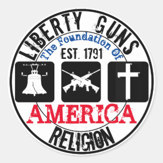 Liberty Guns Religion Round Sticker Runt Klistermärke