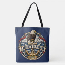 Liberty Harbor Eagle Anchor Navy Tote Bag
