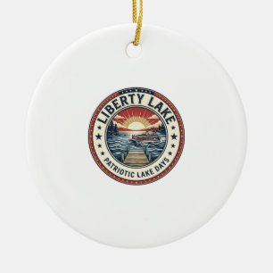 Liberty Lake Patriotiska Patriotiska Lake Life Vin Julgransprydnad Keramik