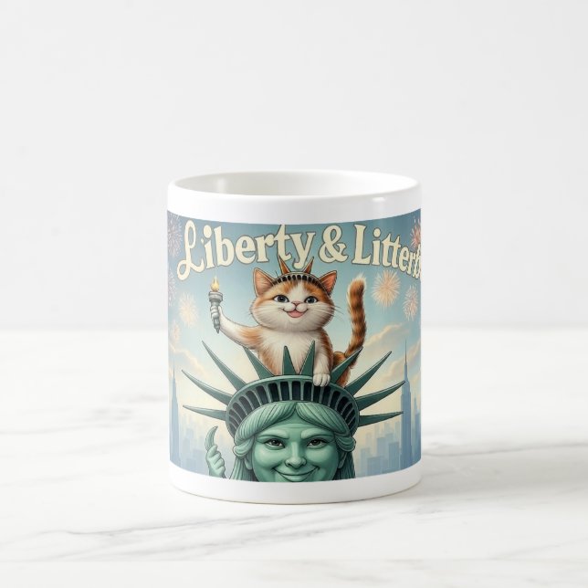 Liberty & Litterbox - Funny Patriotic Cat Mugg (Center)