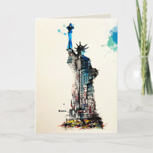 Liberty New York City Travel Kärlek Watercolor Kort