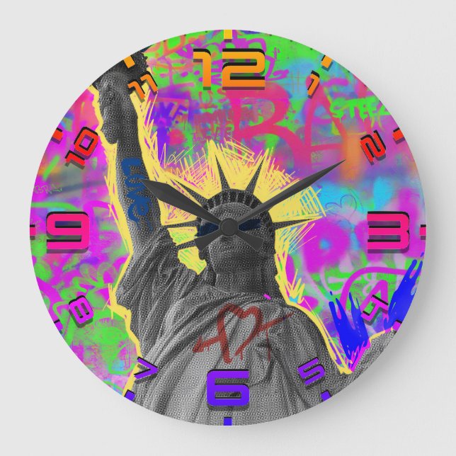 Liberty Punk Graffiti Wall Clock – Neon Vibes Stor Klocka (Framsida)
