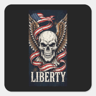 Liberty Skull Eagle Wings Flag Sticker Fyrkantigt Klistermärke
