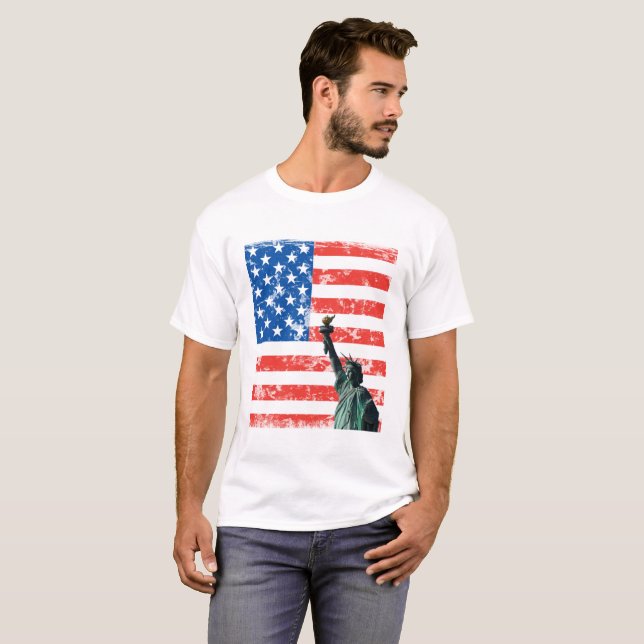 Liberty T-shirt med stars och stripes-bakgrund (Hel framsida)