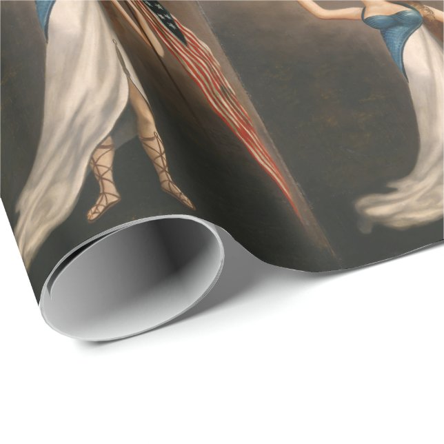 Liberty Woman Eagle American Flagga USA Oljemålnin Presentpapper (Rullad Hörn)