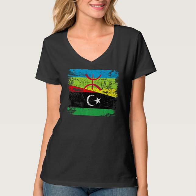 Libiyan Roots halv Amazigh Flagga Proud Libiyans P T Shirt (Framsida)