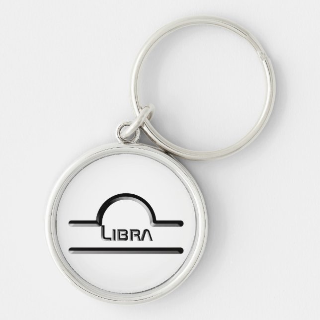 Libra, abstrakt utformning av Zodiac-tecknet Rund Silverfärgad Nyckelring (Framsidan)