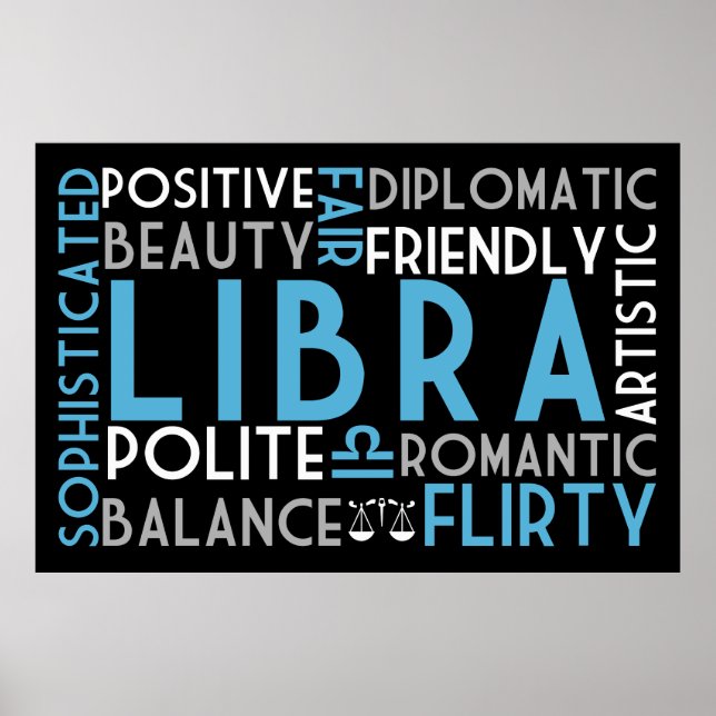 Libra Astrology Ord Collage Skriv ut Poster (Framsidan)