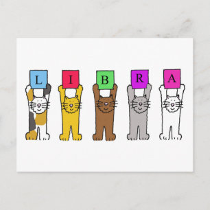 Libra Birthday Cute Tecknad Cats Vykort
