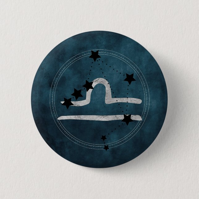 Libra black & silver zodiac konstellation teal knapp (Framsida)