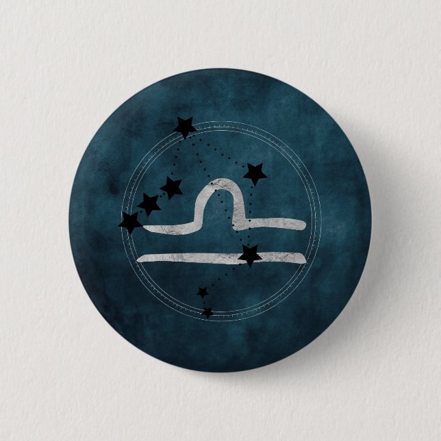 Libra black & silver zodiac konstellation teal knapp (Framsida)