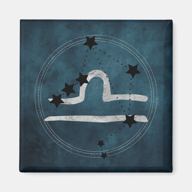 Libra black & silver zodiac konstellation teal magnet (Framsidan)