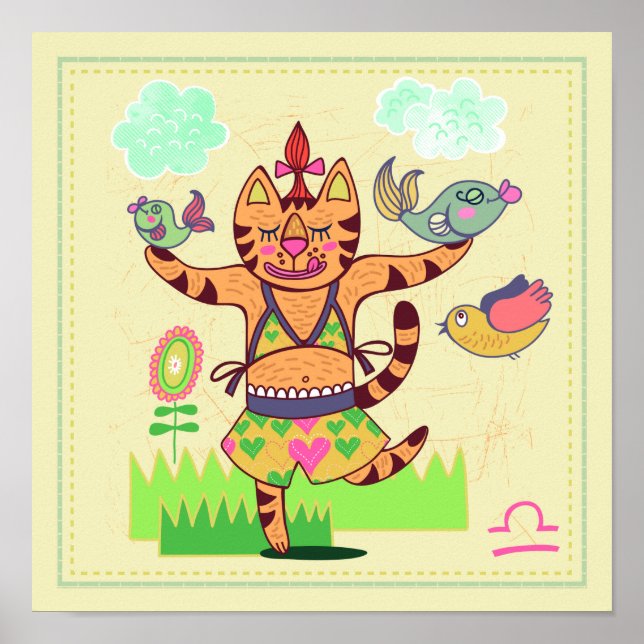 Libra Cat Zodiac Nursery Skriv ut Poster (Framsidan)