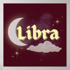 Libra Celestial Måne Cloud Stars Astrology Art Poster
