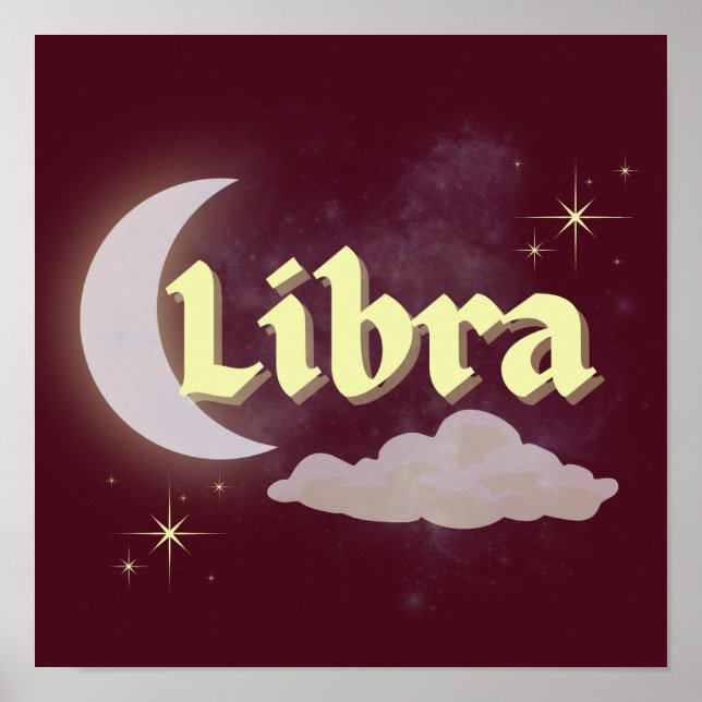 Libra Celestial Måne Cloud Stars Astrology Art Poster (Framsidan)