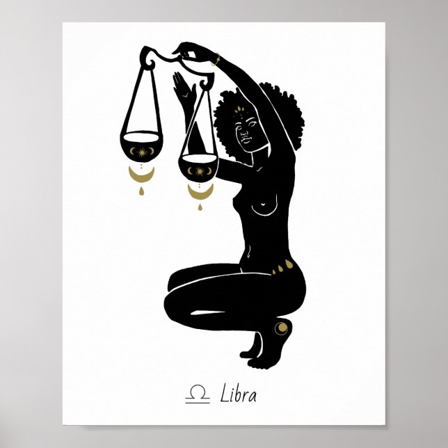 Libra Celestiala Vågskålar Gudinna Knäböjande Kons Poster (Framsidan)