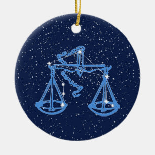 Libra Constellation and Zodiac Sign med stjärnor Julgransprydnad Keramik