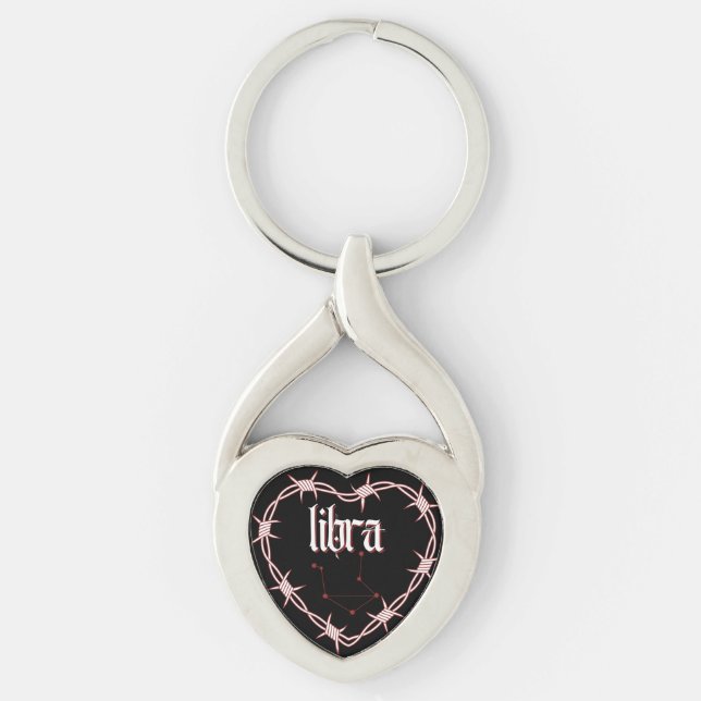 Libra Constellation Gothic Aesthetic Barbed Wire Twisted Heart Silverfärgad Nyckelring (Framsidan)