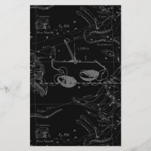 Libra Constellation Hevelius 1690 Karta på Black Brevpapper