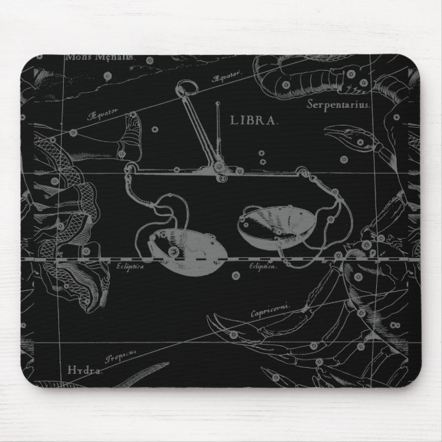 Libra Constellation Hevelius 1690 Karta på Black Musmatta (Framsidan)