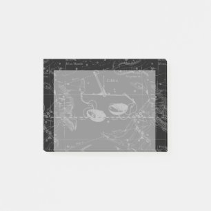Libra Constellation Hevelius 1690 Karta på Black Post-it Block