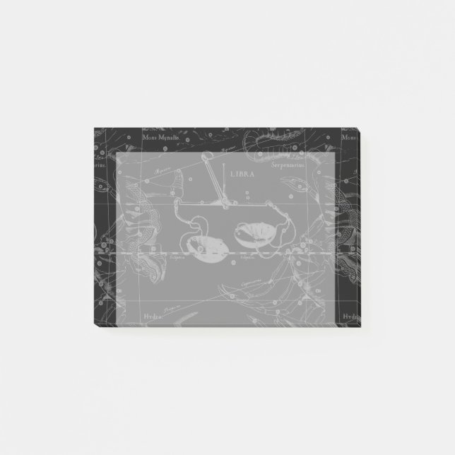 Libra Constellation Hevelius 1690 Karta på Black Post-it Block (Framsida)
