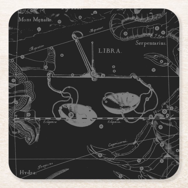 Libra Constellation Hevelius circa 1690 Underlägg Papper Kvadrat (Framsidan)