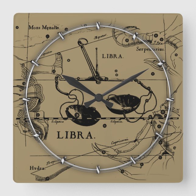 Libra Constellation Karta Hevelius 1690 Decor Fyrkantig Klocka (Framsida)