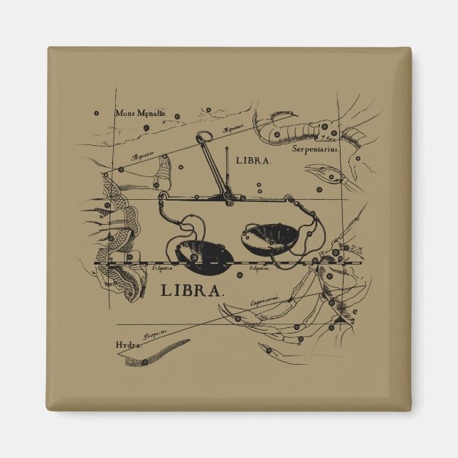 Libra Constellation Karta Hevelius 1690 Decor Magnet (Framsidan)
