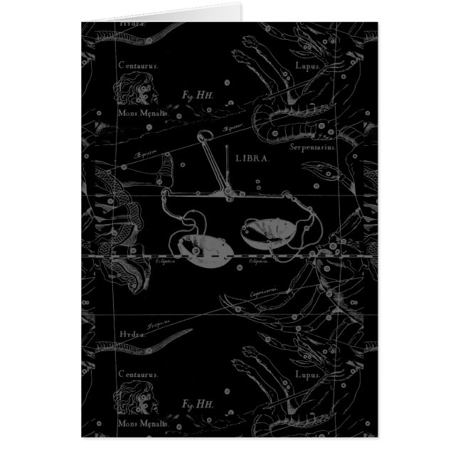 Libra Constellation Karta Hevelius 1690 on Black Hälsningskort (Framsidan)