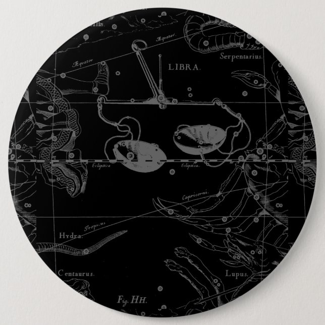 Libra Constellation Karta Hevelius 1690 on Black Knapp (Framsida)