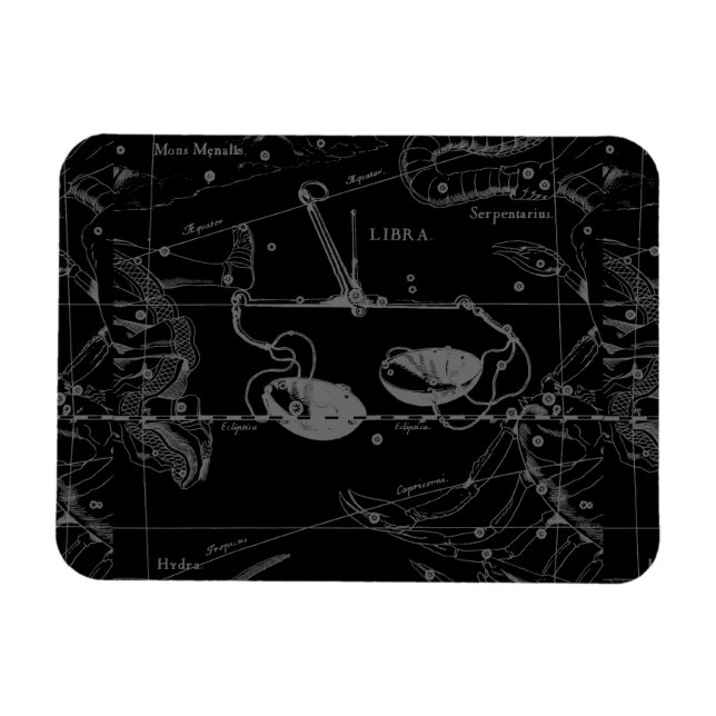 Libra Constellation Karta Hevelius 1690 on Black Magnet (Horisontell)